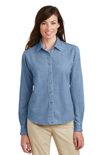 Port & Company® Ladies Long Sleeve Value Denim Shirt